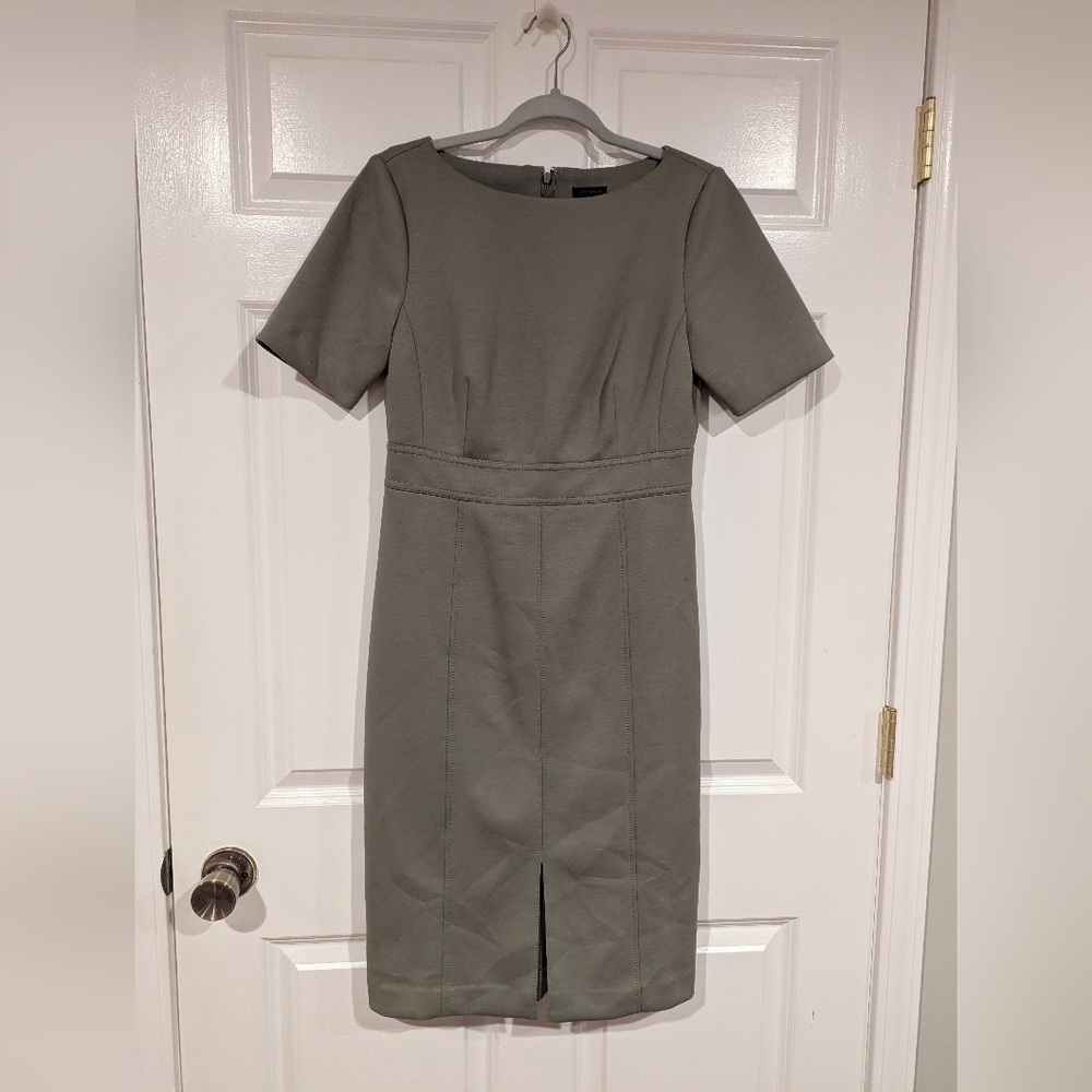 Ann Taylor Sheath Dress Pointe Knit Olive Green Size 4